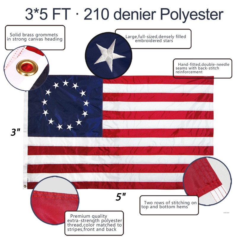 Anley EverStrong 3x5 Ft Betsy Ross American US Flag Embroidered Patriotic Banner gallery