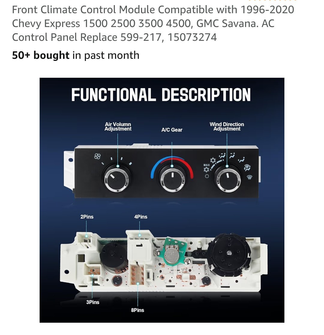 Front Climate Control Module Compatible with 1996-2020 Chevy Express 1500 2500 gallery