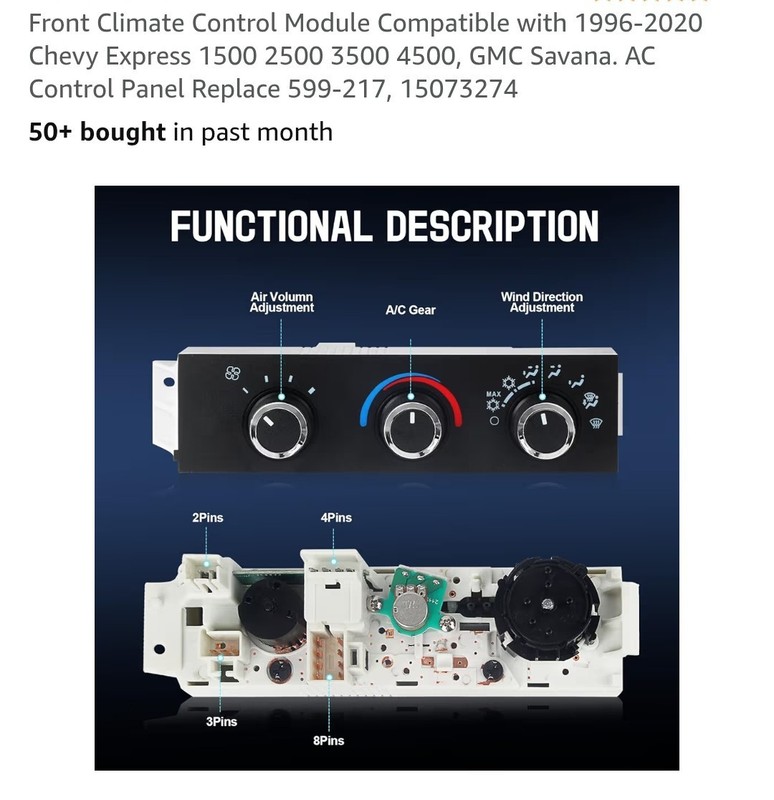 Front Climate Control Module Compatible with 1996-2020 Chevy Express 1500 2500 gallery