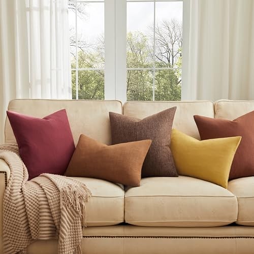 Rustic Cotton Linen Throw Pillow Covers Set of 2, 22" x 22" (Pack of 2) Brown gallery