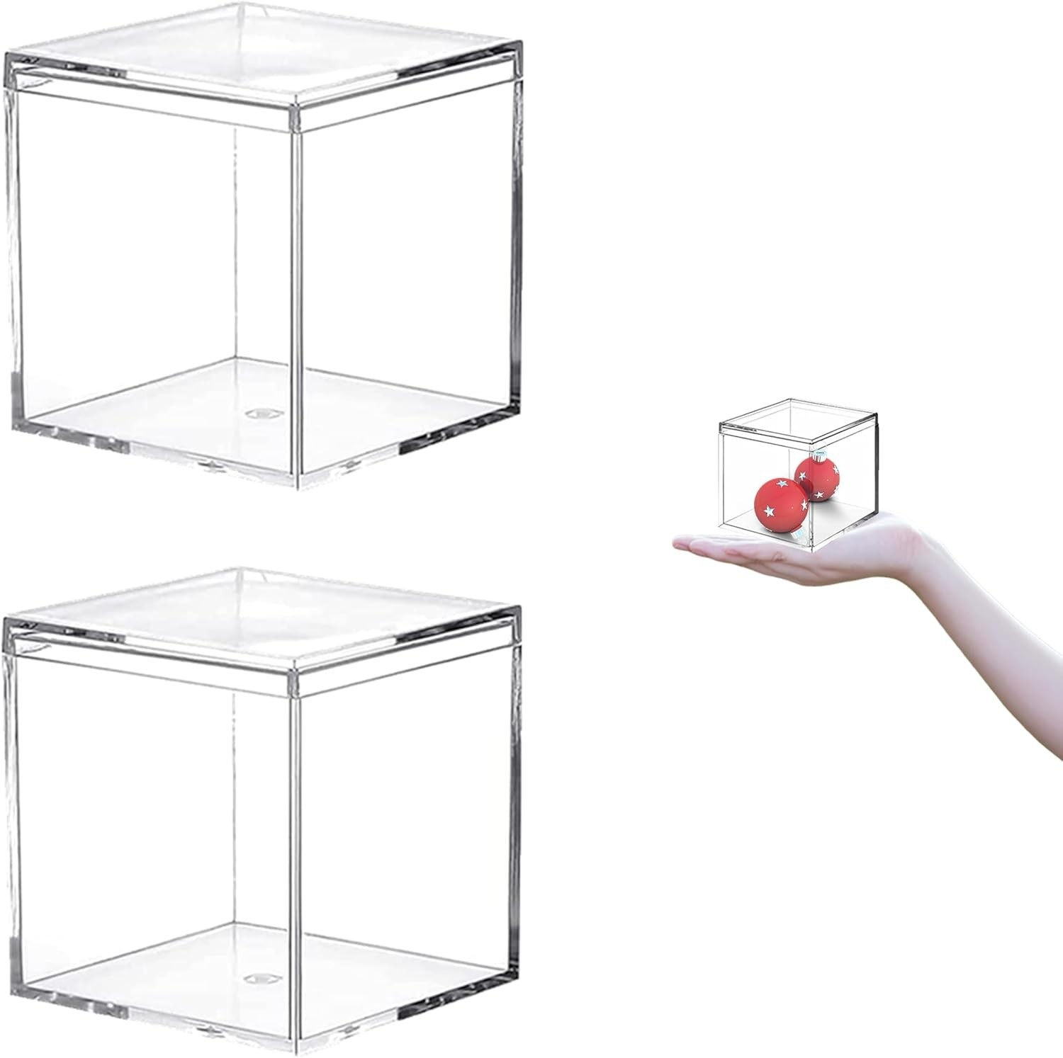 Small Acrylic Box Clear Square Cube 2 Packs Plastic Display Boxes with Lid Je... gallery