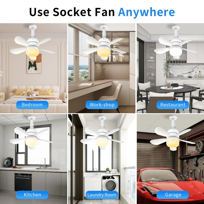 1-4PCS 2 In 1 E27 Ceiling Socket Fan 30W Dimmable LED Light Remote Control gallery