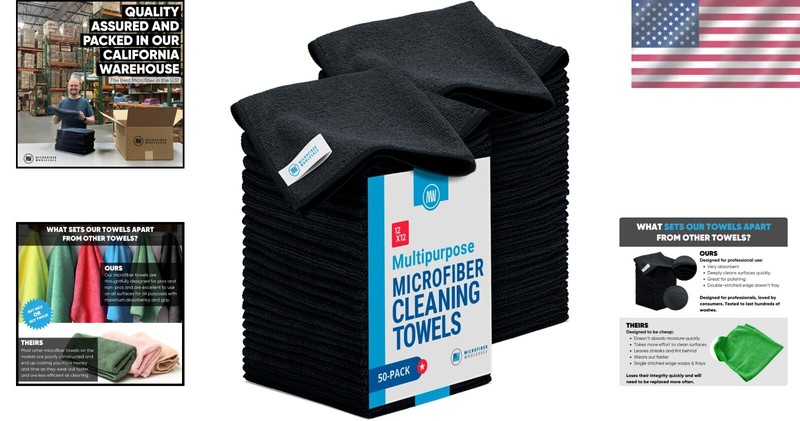 Versatile & Durable 50 Microfiber Cloths - Streak-Free Cleaning, All Surface Use gallery