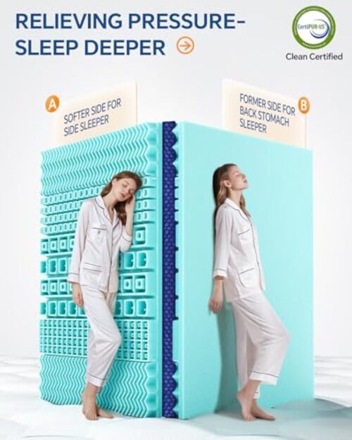 Mattress Topper Dual Layer 4 Inch Memory Foam Mattress Queen White-blue gallery