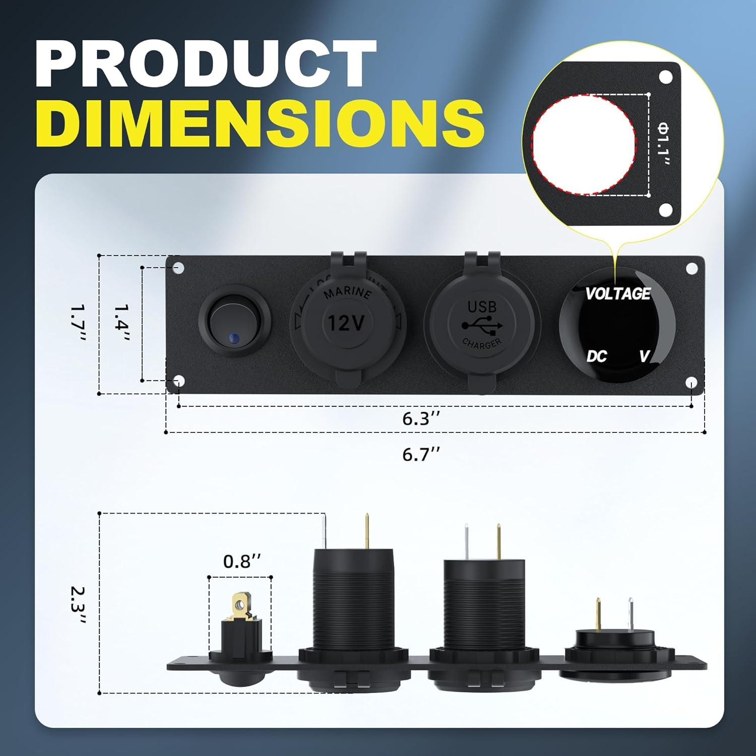 12V DC 4.8A Charger Socket Panel Dual USB & Cigarette Lighter for Boat RV gallery