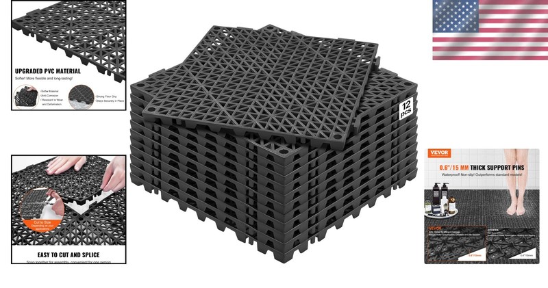 12-Pack 12x12 Interlocking Drainage Floor Tiles, Black gallery