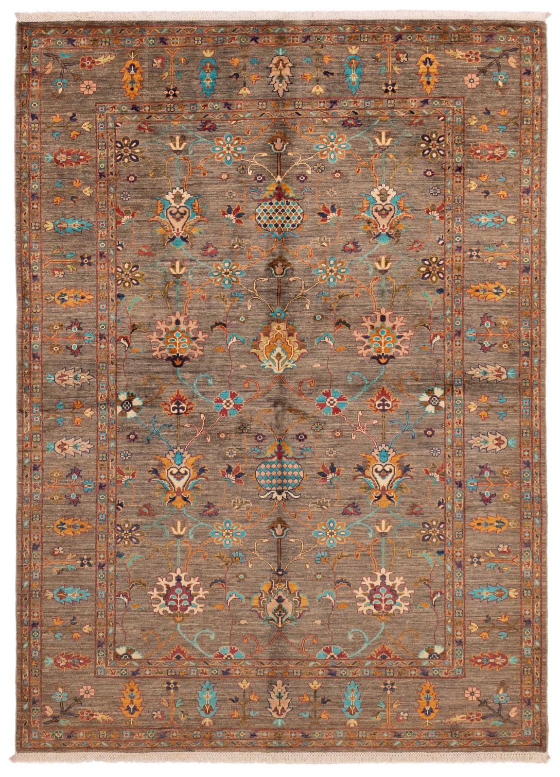 Traditional Taupe Hand-knotted Area Rug 5'9" x 7'10" Oriental Wool Carpet gallery