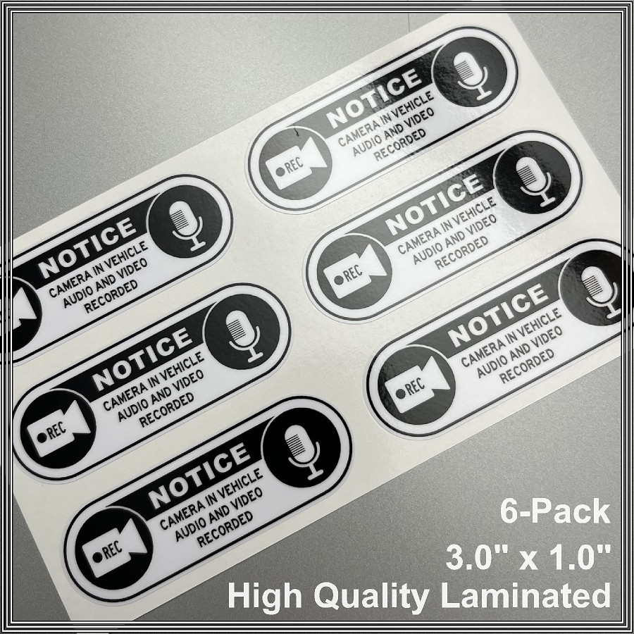 Camera in Car Recording Video 6-Pack Decals White & Black 3.0" x 1.0" for Uber gallery