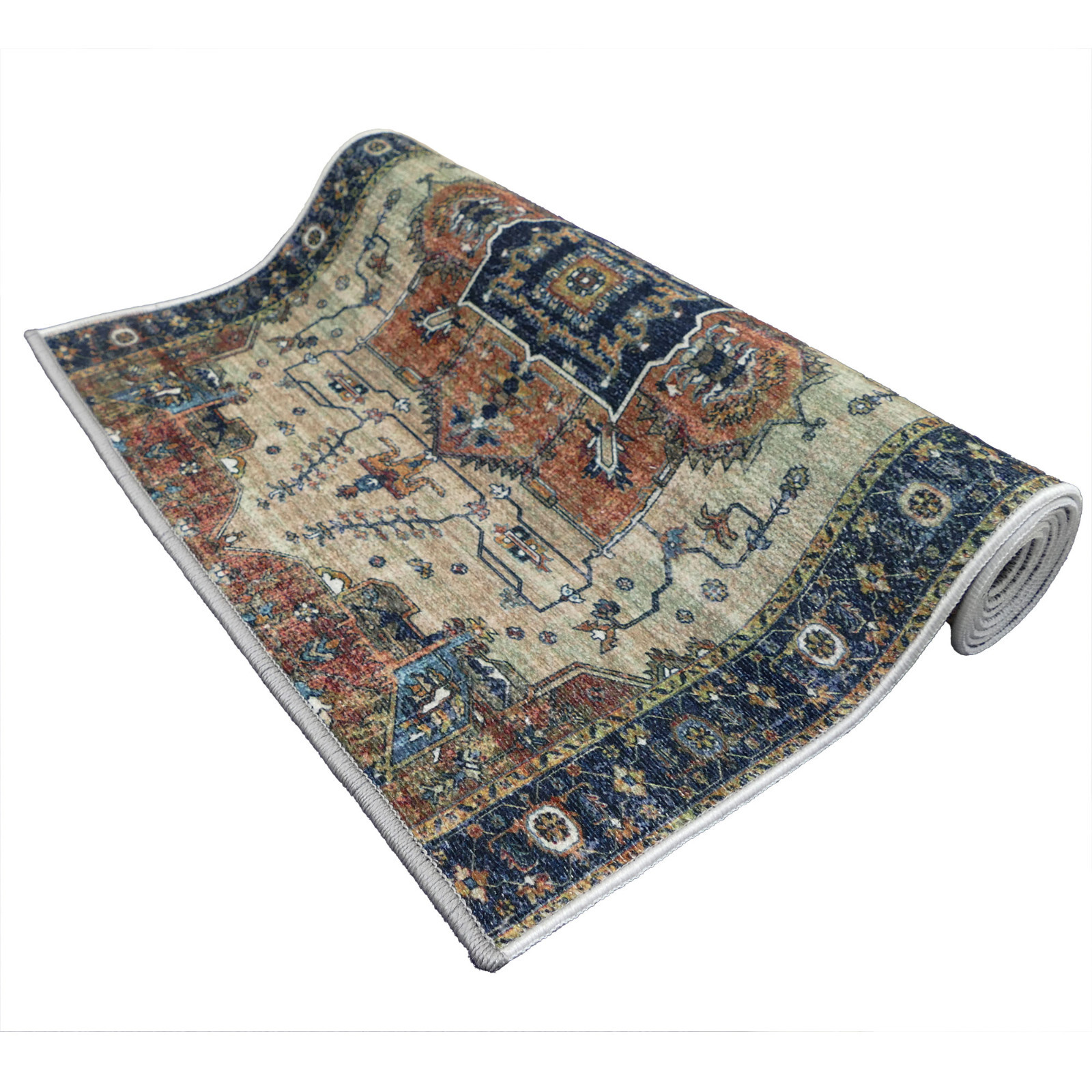 Runner Rug for Hallways Oriental Medallion Design Cotton Non-Slip 25" W gallery