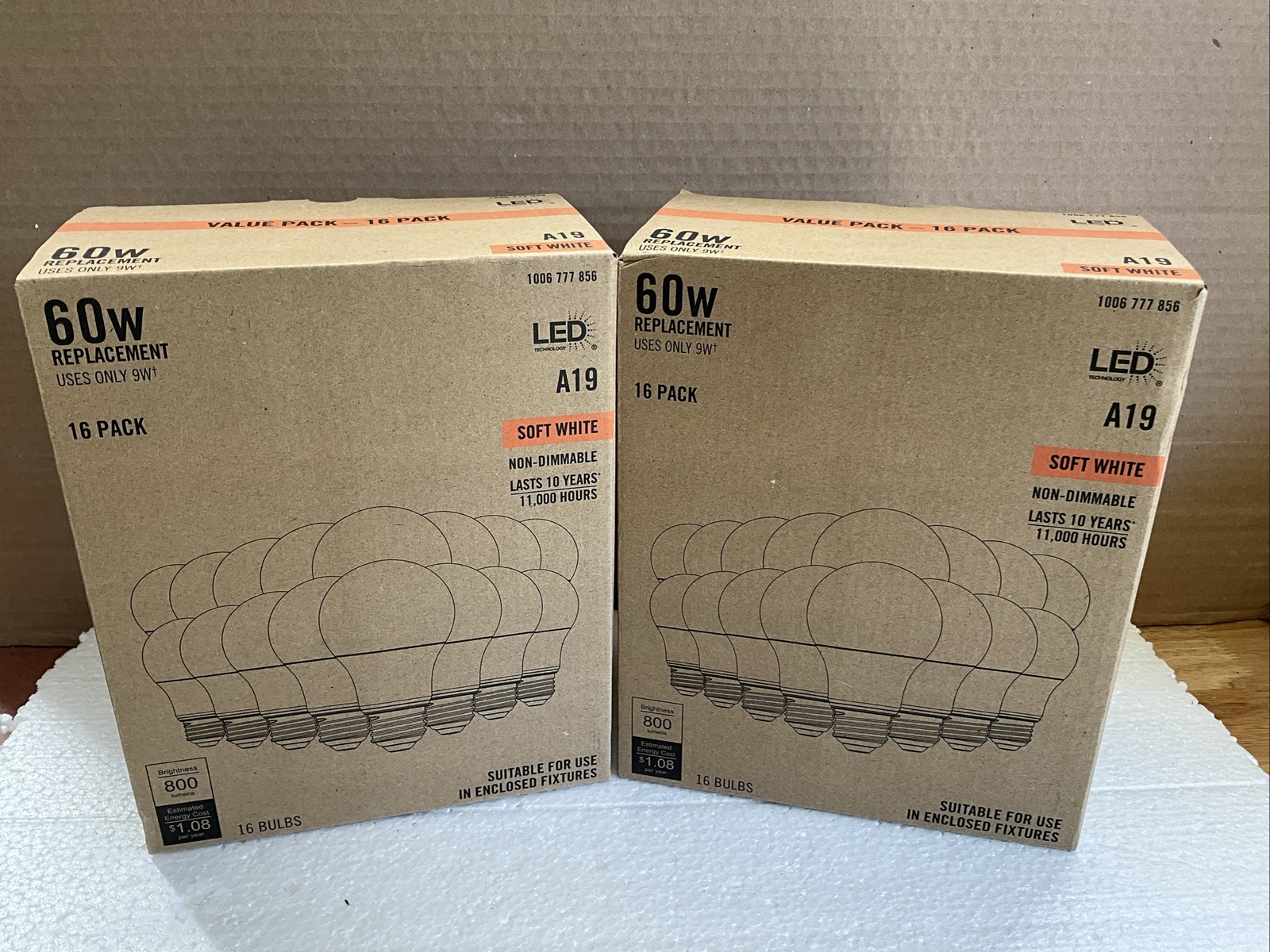 2pk (32ea) LED Technology Non-Dimmable Light Bulb A19 60W 1008 777 856 gallery