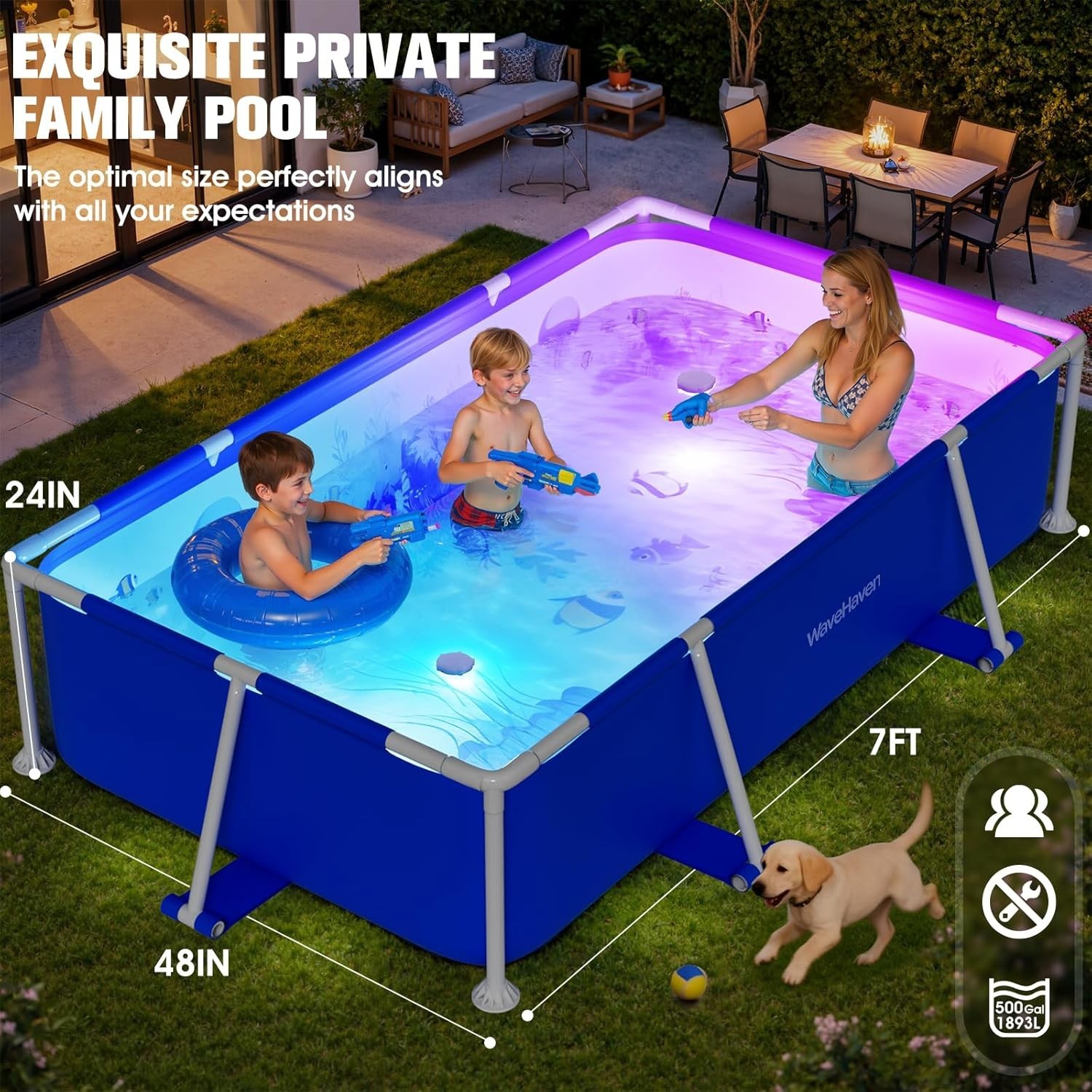 Above Ground Pool,2026 Frame Deep Swimming Pool with Pool Lights,Rectangle Famil gallery