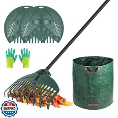 ORIENTOOLS 17Tines Double Row Garden Rake Set with 9Tines Leaf Hand Rakes, 27
