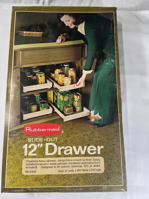 Rubbermaid Slide-Out Drawer 12" No. 2030 NOS 1970s Cabinet Organizer NEW in Box gallery
