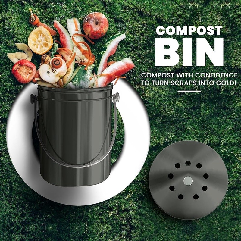 Stainless Steel Compost Bin Kitchen Countertop Odorless Easy Clean Durable New gallery