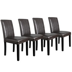 4PCS Dining Room Chairs Formal Parson Chairs With Leather Accent Solid Wood