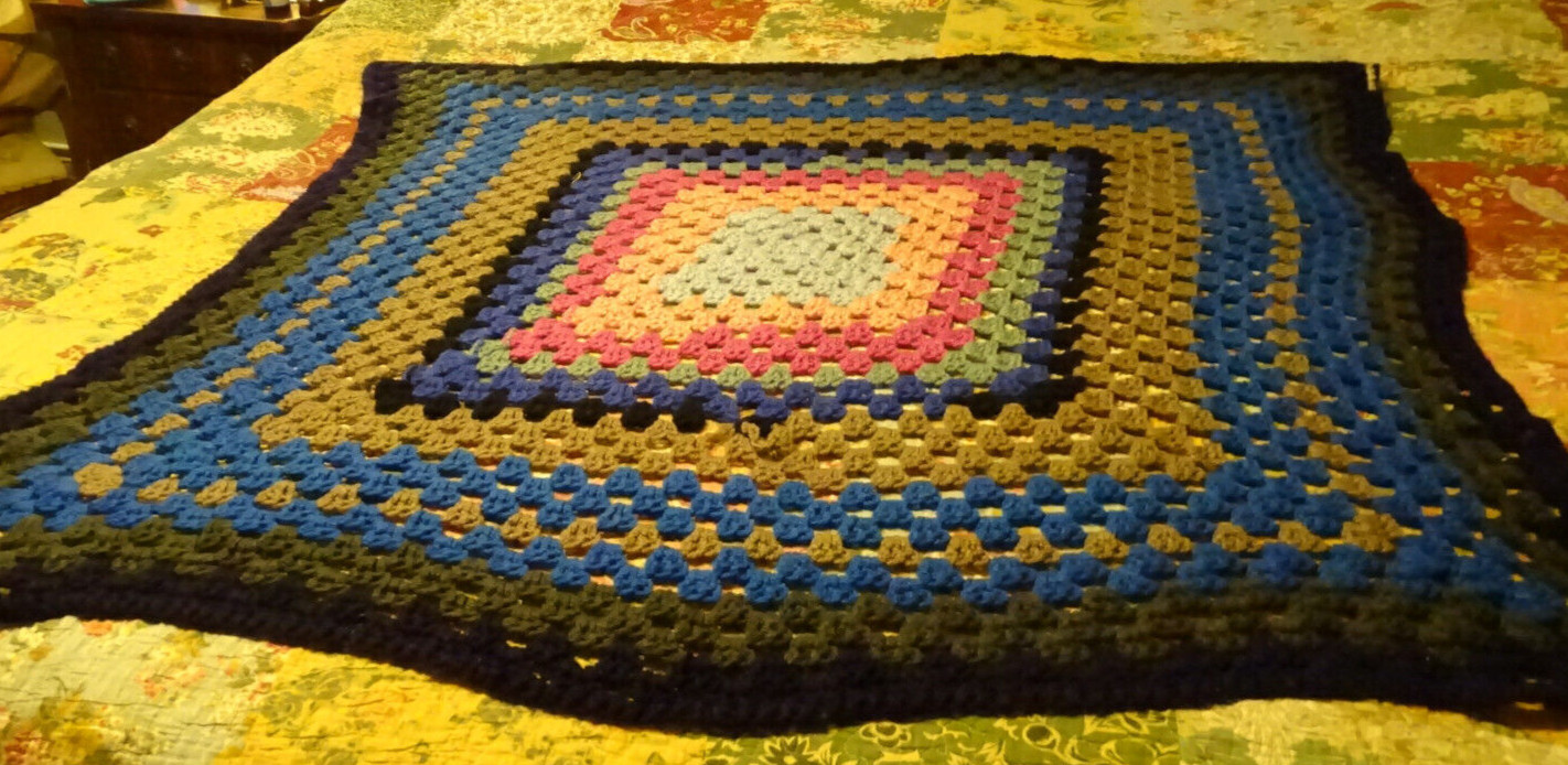 Crochet Afghan Blanket Throw Multicolor 70s square in square gallery