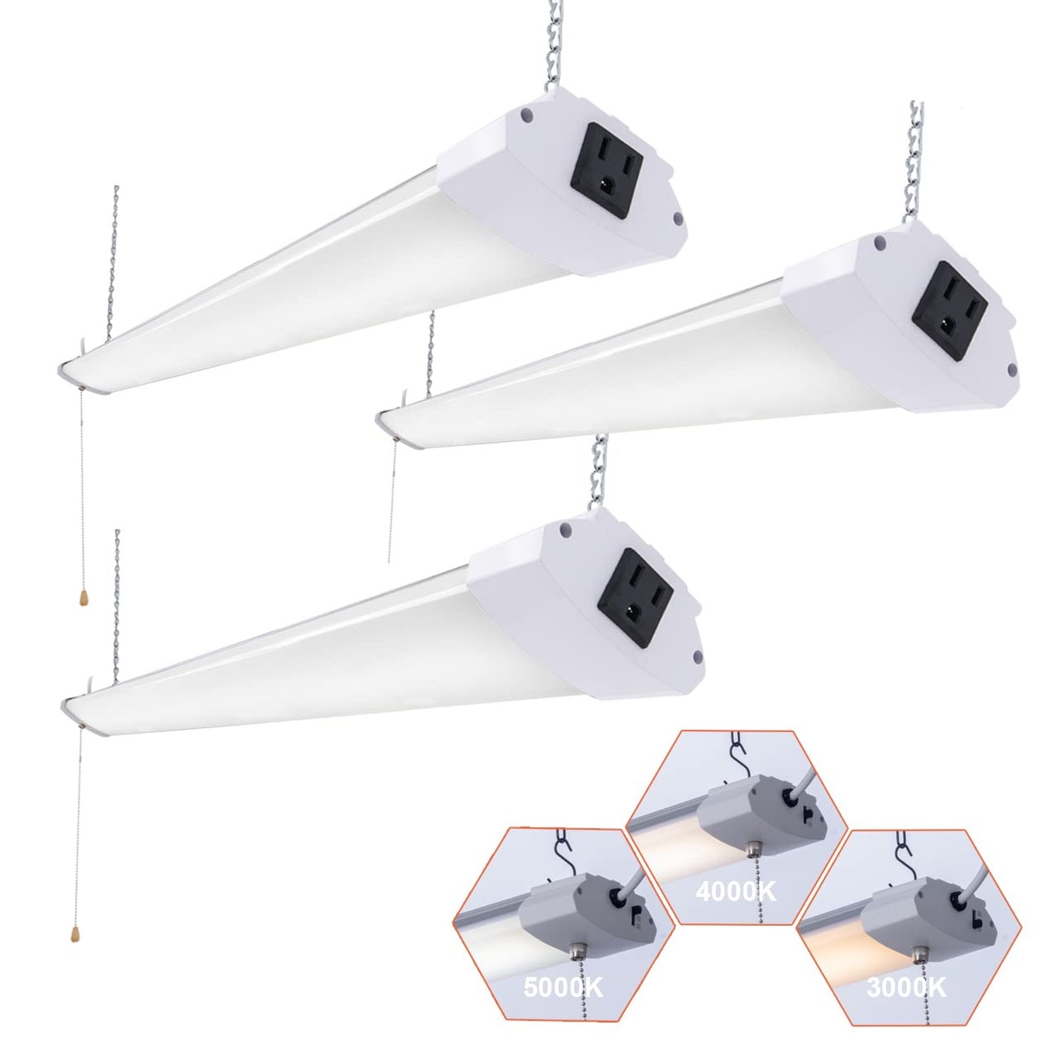 3 Pack LED Shop Light 4FT 48W Linkable Utility Integrated Ceiling Lighting Fi... gallery