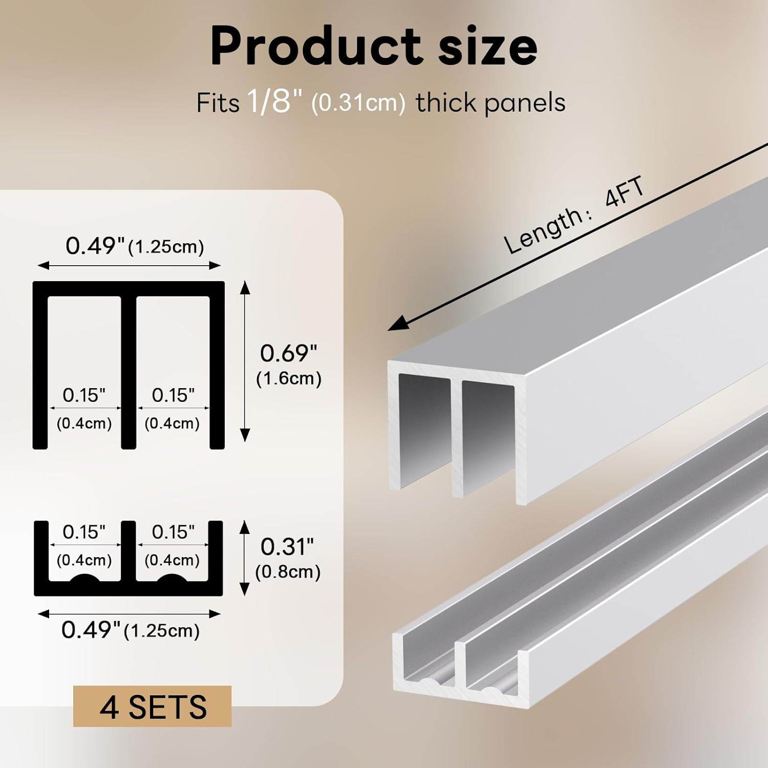 4FT Aluminum Sliding Door Track Set for Glass & Cabinet Doors - Silver Finish gallery