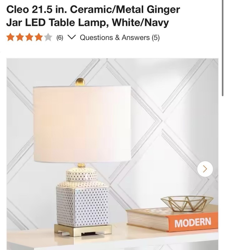 Jonathan Y Blue White Ginger Jar Table Lamp with Linen Shade and LED Bulbs gallery