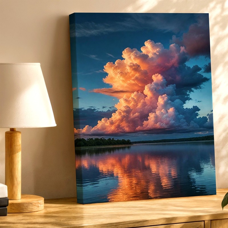 Wall Art Sunset Cloudscape Over Lake Reflection Canvas Print Nature Landscape gallery