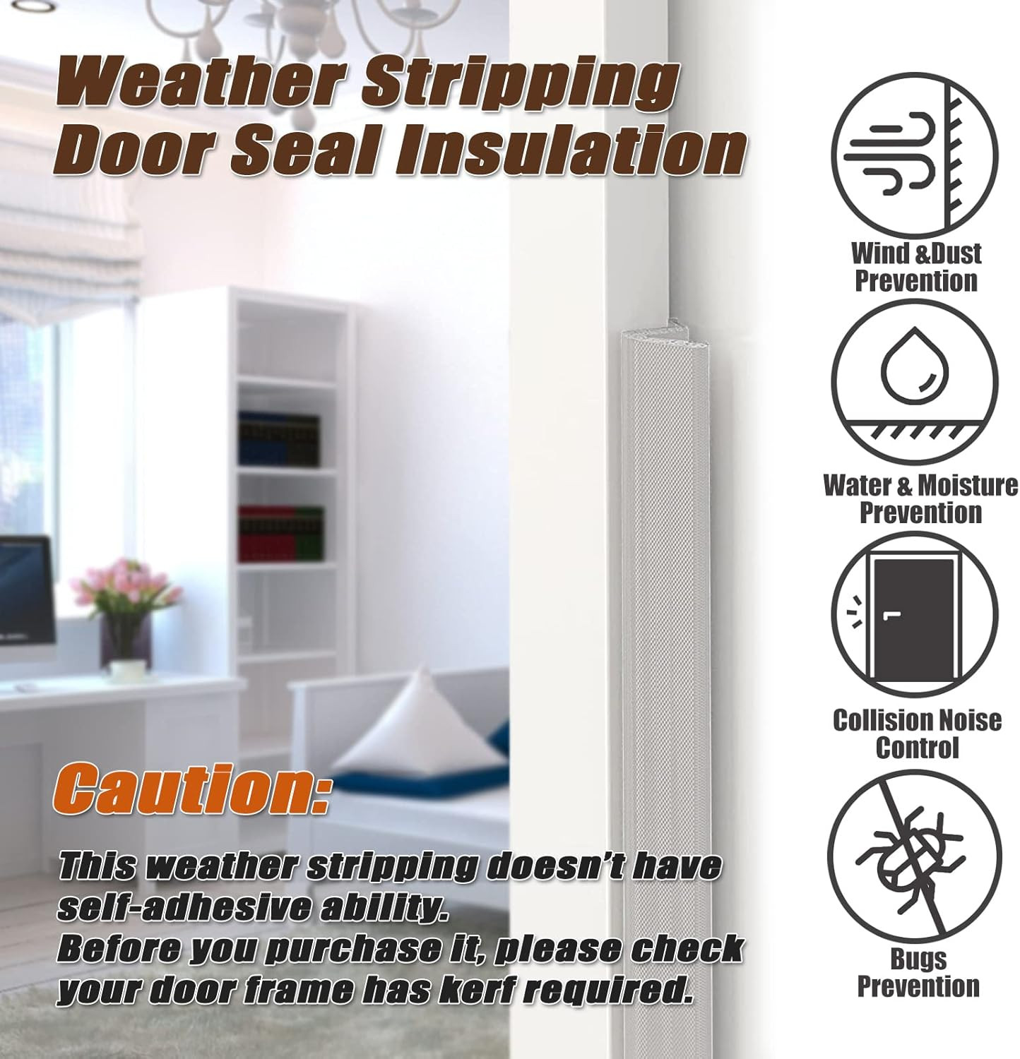 26 FT Door Frame Kerf Non-Adhesive Weather Stripping Seal Strip PU Foam, PE Cove gallery