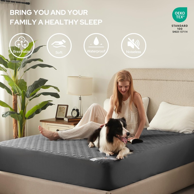 BEDLORE Waterproof Mattress Protector, Noiseless King Size Mattress Pad with gallery