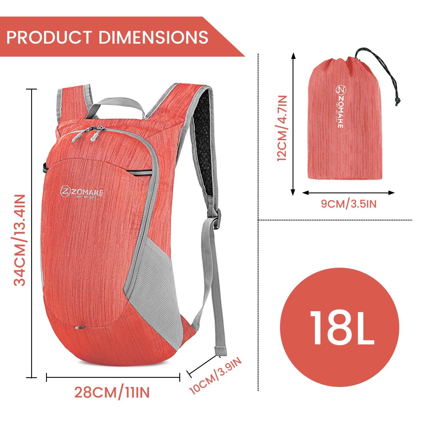 Ultra Lightweight Packable Backpack 18L Foldable Water Resistant Red 2