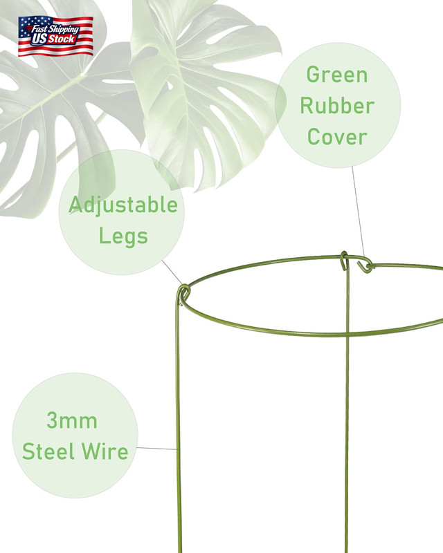 3 Pack Plant Support Stakes, Adjustable Plant Ring Cages with Green Rubber Wrapp gallery