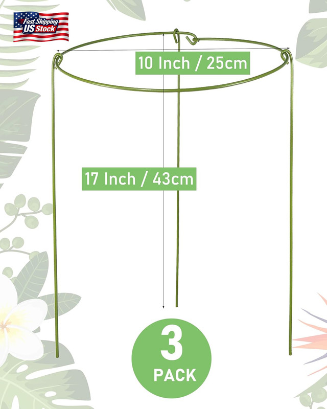 3 Pack Plant Support Stakes, Adjustable Plant Ring Cages with Green Rubber Wrapp gallery
