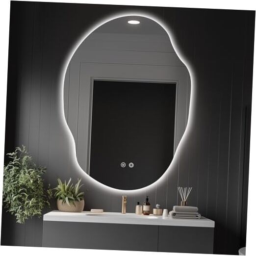 Asymmetrical LED Bathroom Mirror with Lights,Irregular Led 40"L x 30"W Clear gallery