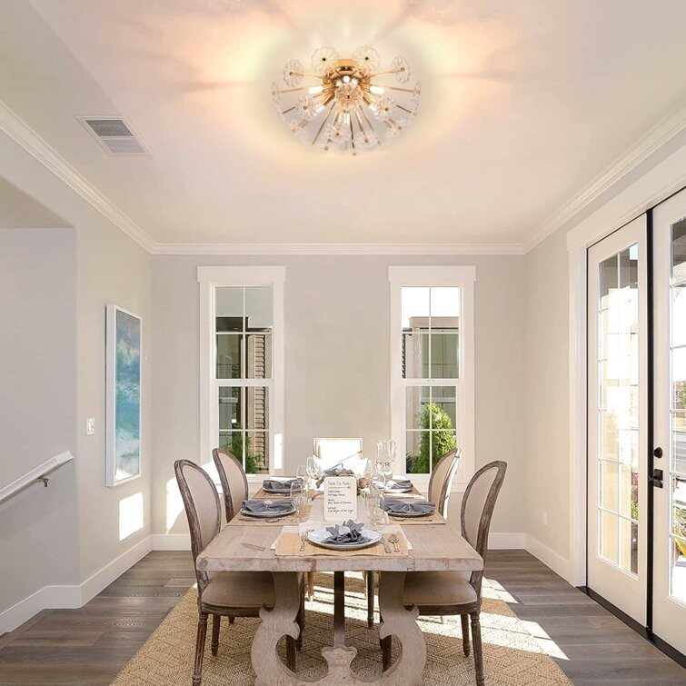 Gold Crystal Flush Mount Ceiling Lamp Light for Bedroom Dining Room gallery