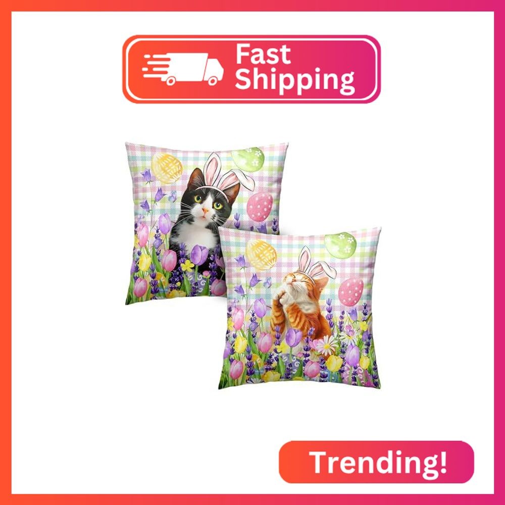 Kwlegh Spring Easter Pillow Covers 24x24 Set of 2 Lovely Cow Cat and Ginger Cat
