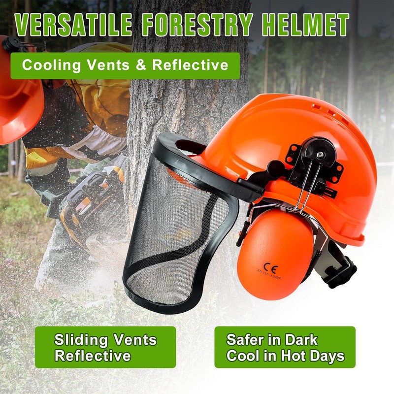 YesRight Chainsaw Helmet with Face and Ear Muffs, Forestry Safety Helmet for Mow gallery