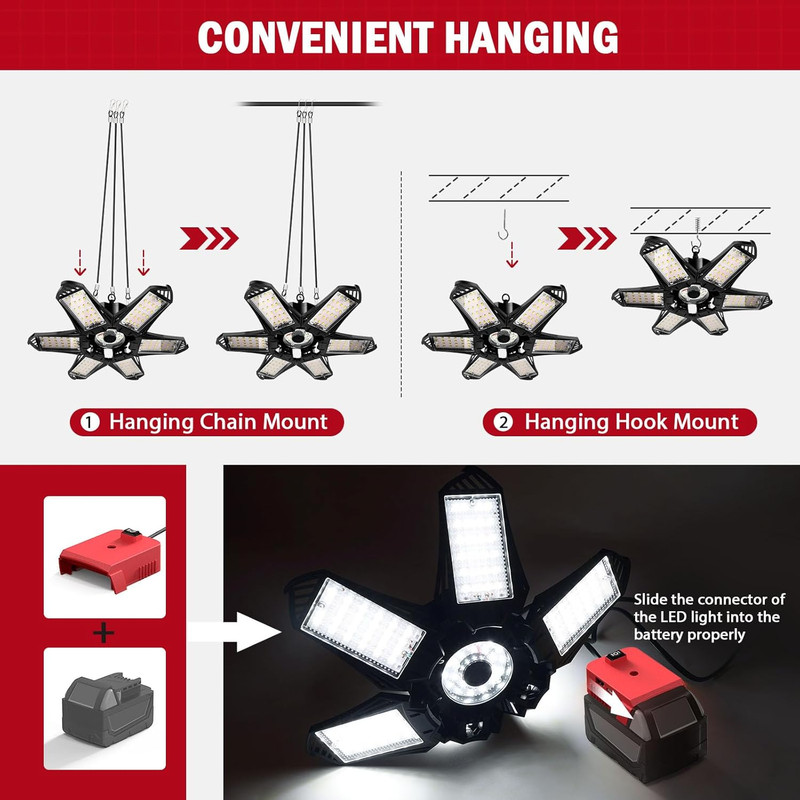 LED Work Light Compatible with Milwaukee 18V Battery, 68W 6800LM LED Garage Floo gallery