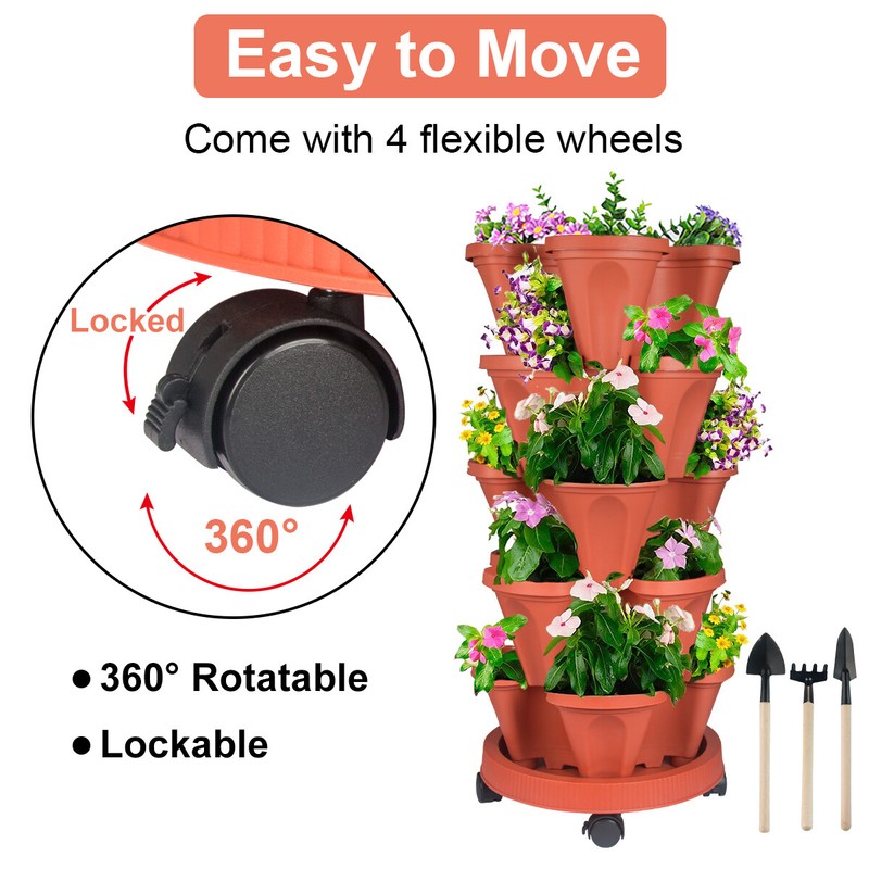 Vertical Planter 3-7 Tier Stackable Planters w/ Wheels & Tools Garden Tower Pot gallery