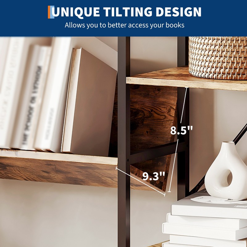 4 Tier Industrial Bookcase Adjustable MDF Shelves Metal Frame 100 Lbs Anti Tip gallery