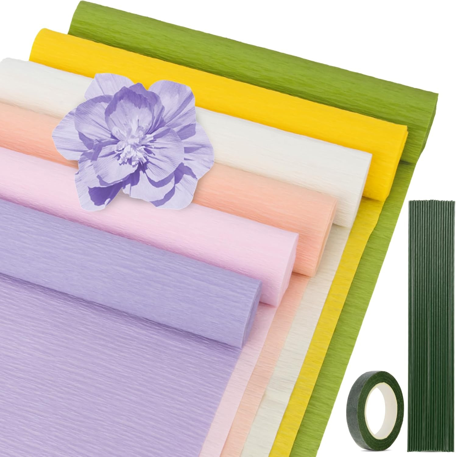 27 PCS Crepe Paper Roll Kit - 6 Rolls Crepe Paper Sheets with Floral Tape and 20 gallery
