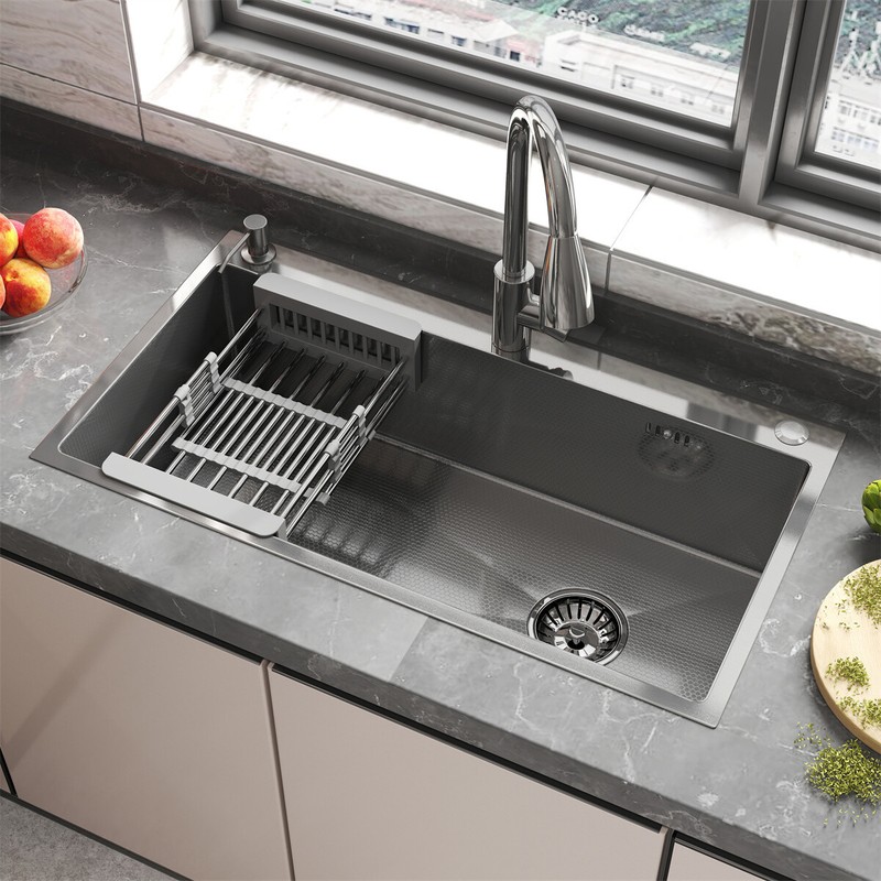 Silver Kitchen Sink Stainless Steel Drop In Sinks Topmount 28"30"32" Single Bowl gallery