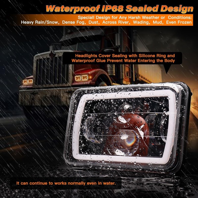 4x6in LED Headlight DOT High Low Beam Halo DRL Rectangle for Truck gallery