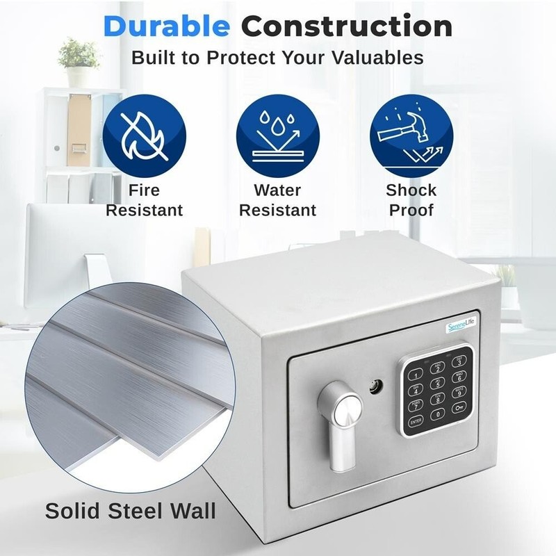 SereneLife Compact Electronic Safe Box with Digital Touch Pad w/ keys (Silver) gallery