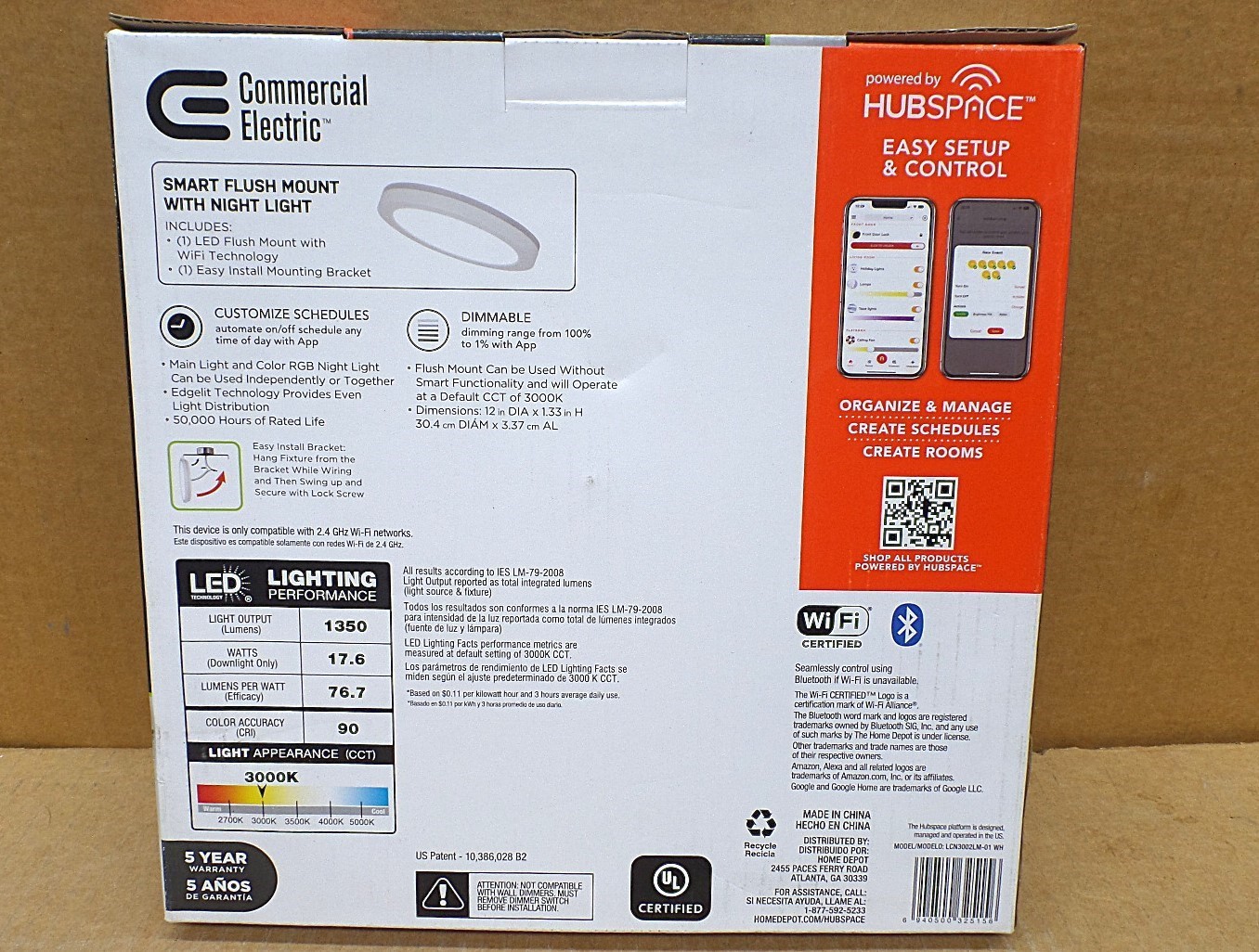 COMMERCIAL ELECTRIC 12" HUBSPACE SMART CCT RGB SELECTABLE LED FLUSH MOUNT WHITE gallery