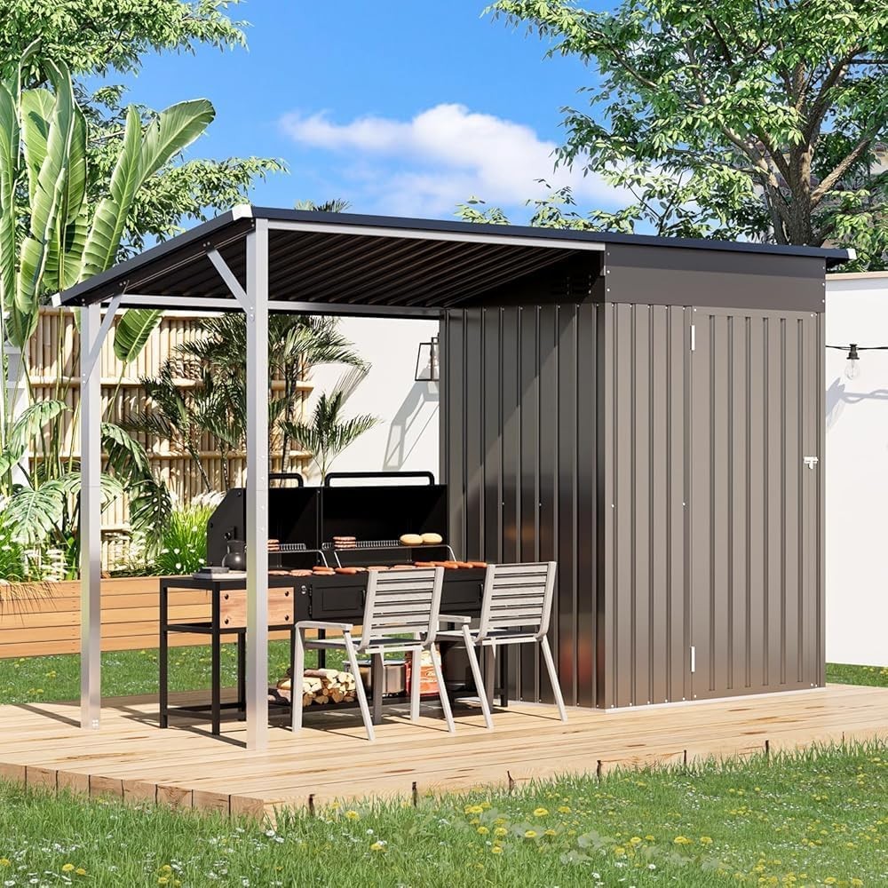 2-in-1 Outdoor Open-Sided Metal Storage Shed with Attached Hardtop Metal Gazebo gallery