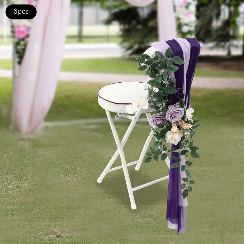 Wedding Chair Back Flowers Artificial Prevent Fading Purple Chair Decorations gallery