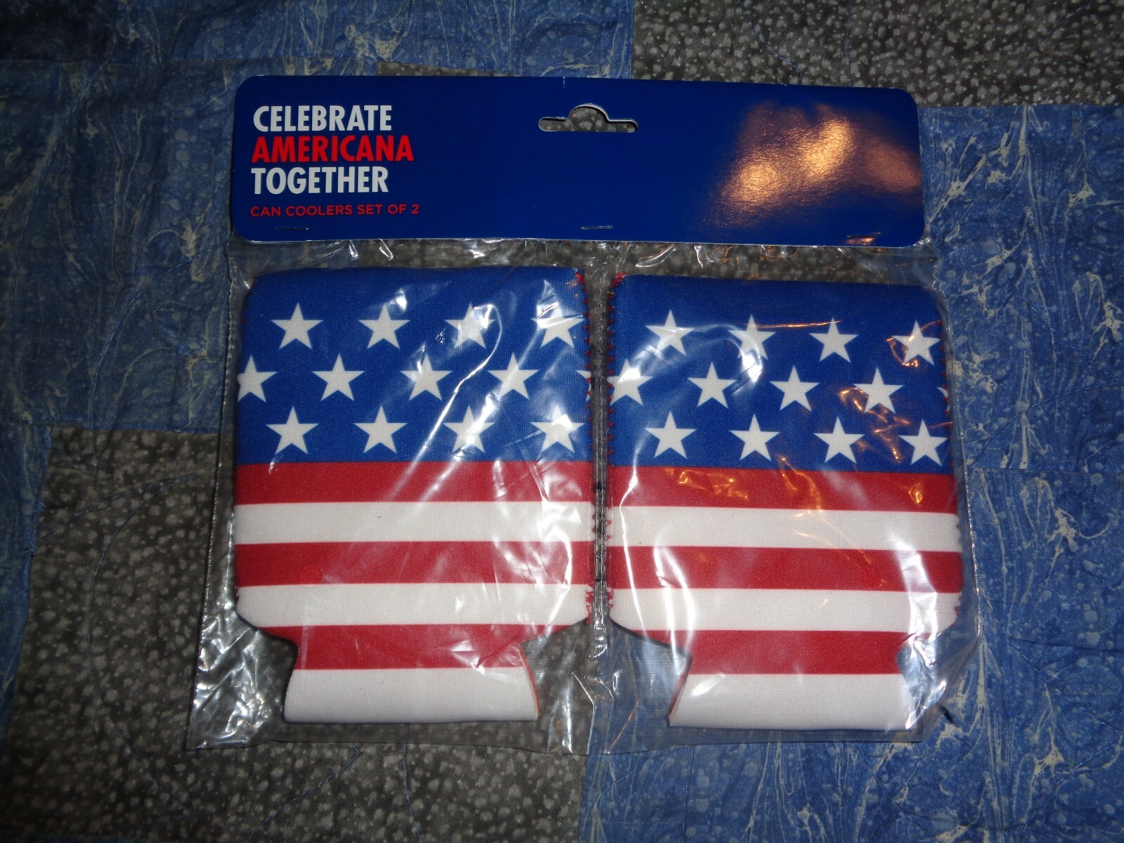 USA AMERICAN FLAG BEER SODA CAN BOTTLE KADDY KOOZIE COOLER HOLDER HUGGER 2 PACK gallery