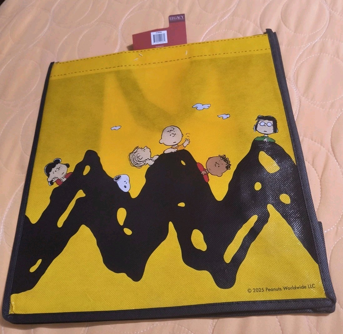 Peanuts Snoopy Charlie Brown Reusable Black Large Shopping Tote Bag with Handle gallery