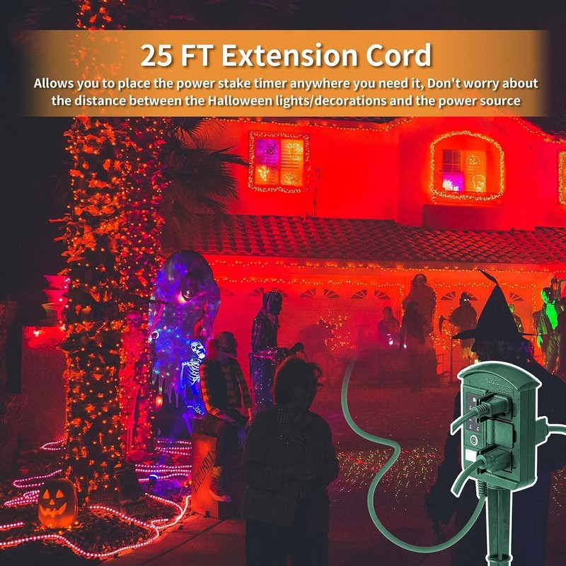 Outdoor Power Stake Timer Extension Cord Waterproof 6 Outlets Remote Control 25' gallery