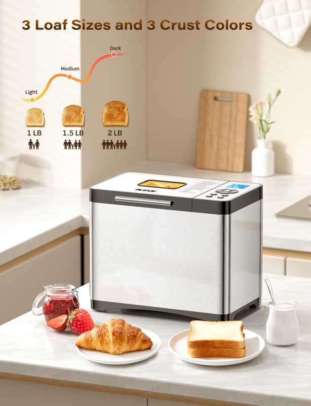19-in-1 Programmable Bread Maker with Ceramic Pan, Timer, and 53 Recipes gallery