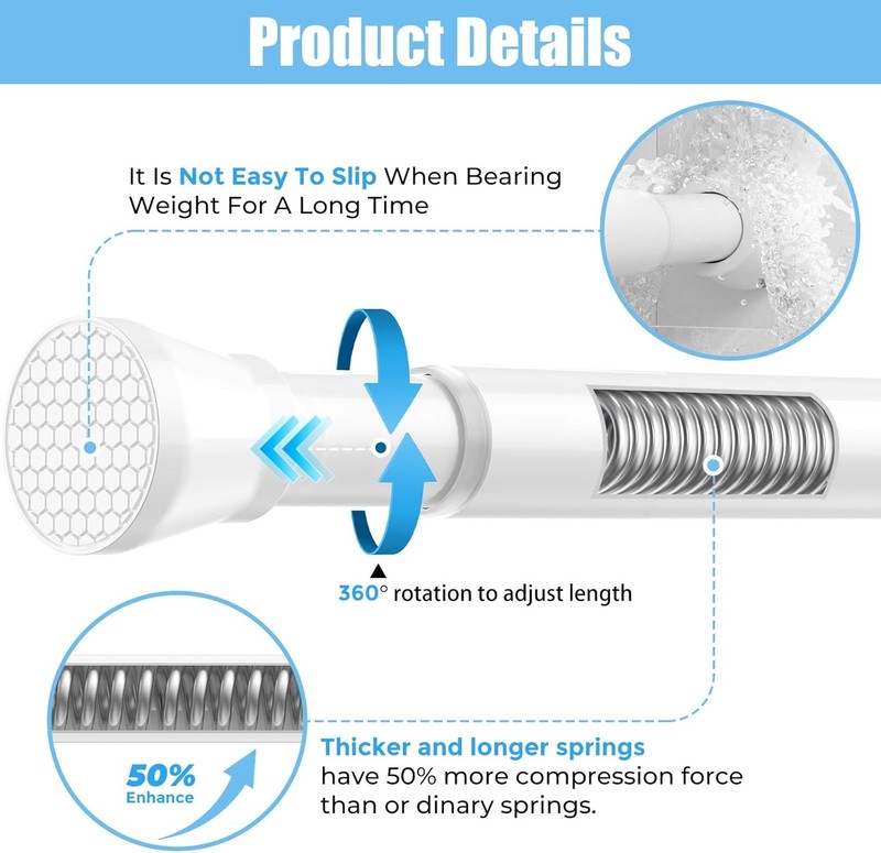 Tension Curtain Rod Adjustable Spring Tension Rods for Windows 28 to 48 Inch, No gallery