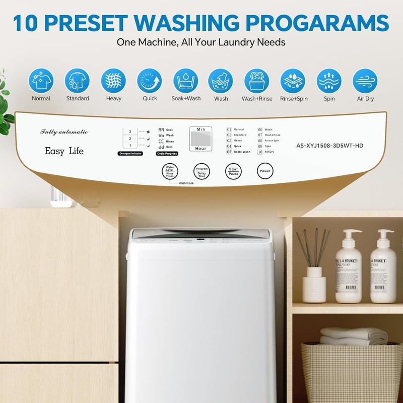 Compact Washer for Dorm Fully Automatic Portable Washing Machine 10 Wash Cycle gallery