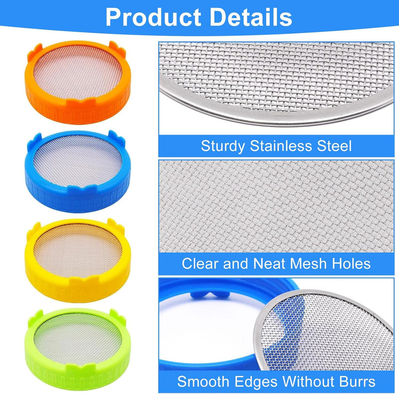 4Pcak Sprouting Lids for Mason Jars 86mm Wide Mouth Canning Jar Stainless St... gallery
